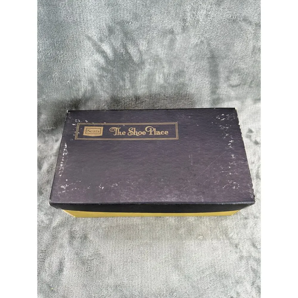 Vintage Sears Black Leather Cap Toe Oxford Kids Size 6.5D with Original Box